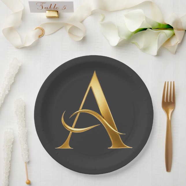 Golden Initial A Minimalist Design Paper Plate (Wedding)