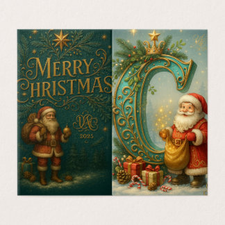 Golden Initial C with Santa Claus and crown