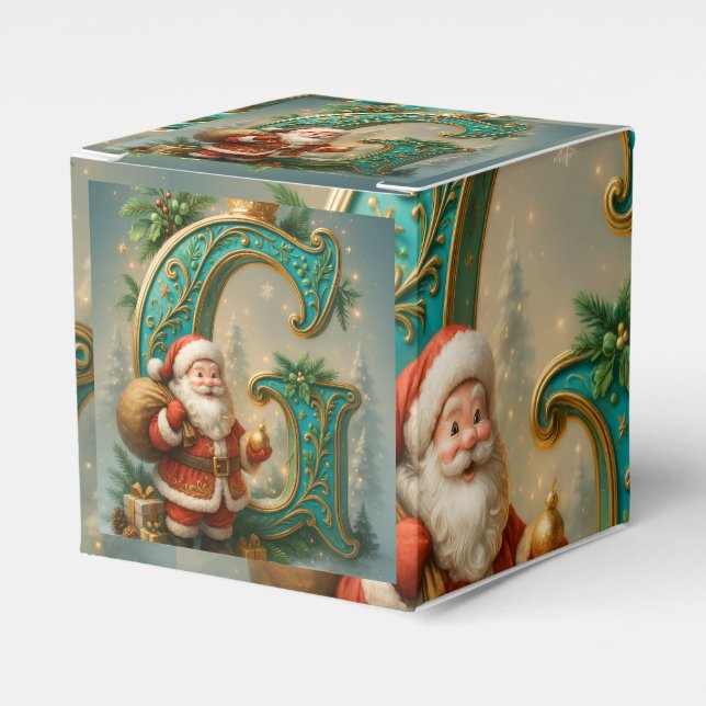 Golden Initial G with Santa Claus and Crown Favour Box (Front Side)