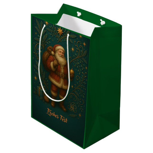 Golden Initial H with Santa Claus and Crown Medium Gift Bag (Back Angled)