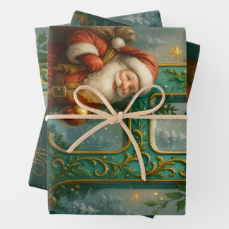 Golden Initial H with Santa Claus and Crown Wrapping Paper Sheet