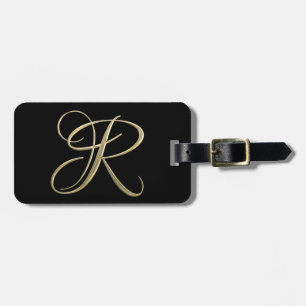 Golden initial R monogram Luggage Tag
