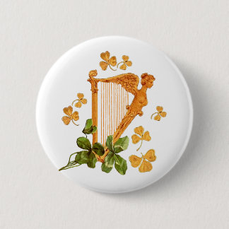 Golden Irish Harp 6 Cm Round Badge