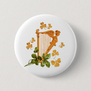 Golden Irish Harp 6 Cm Round Badge