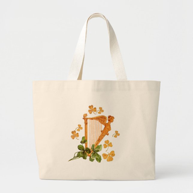 Golden Irish Harp Large Tote Bag (Front)