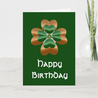 Golden Irish Shamrock Happy Birthday Card