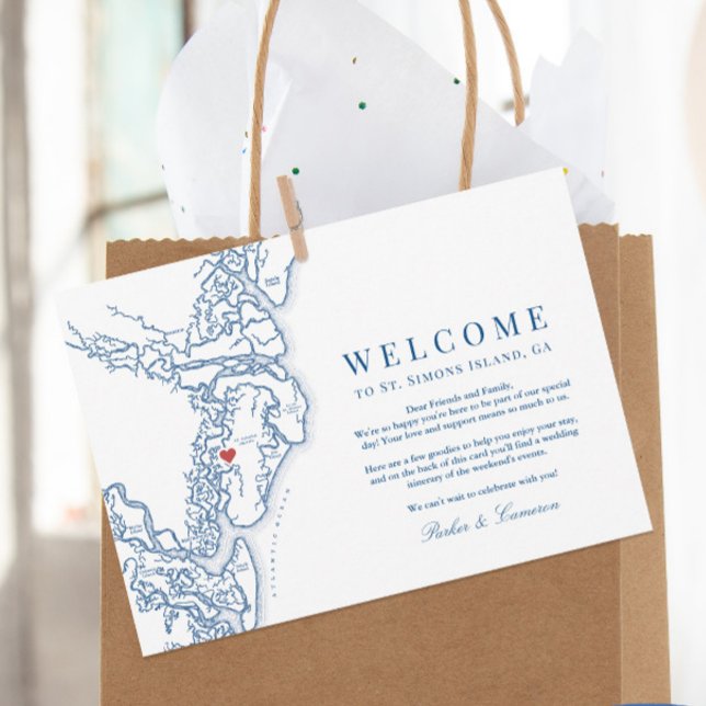 Golden Isles Georgia Map Wedding Welcome Itinerary Thank You Card (Golden Isles of Georgia wedding welcome letter with itinerary)