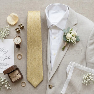 Golden Ivory Baroque Damask Tie