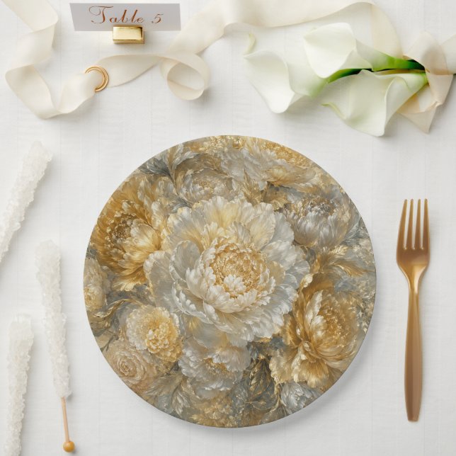 Golden Ivory Garden Paper Plate (Wedding)