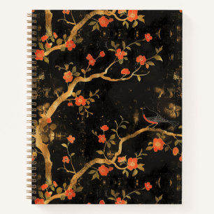Golden Japanese-inspired Blossom Spiral Notebook