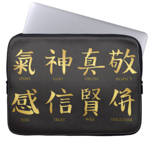 Golden Japanese Letters Laptop Sleeve