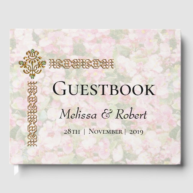Golden Jewelled Floral Wedding Guest Book (Front)
