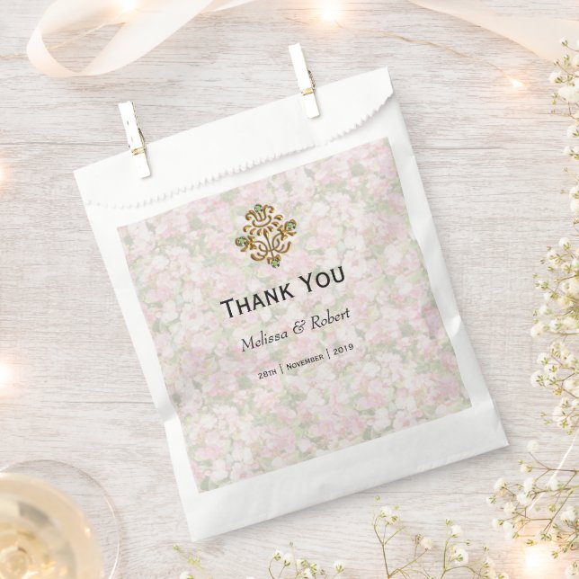 Golden Jewelled Floral Wedding Thank You Favour Bags (Clipped)