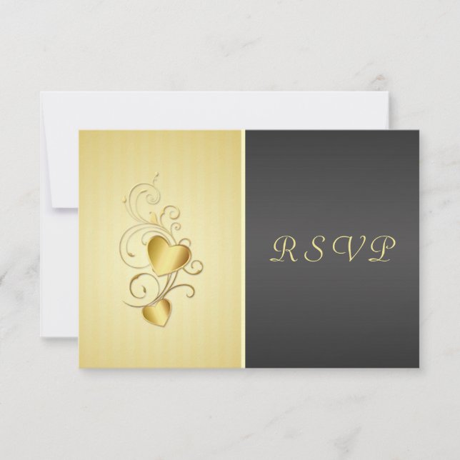 Golden joined hearts RSVP Card (Front)
