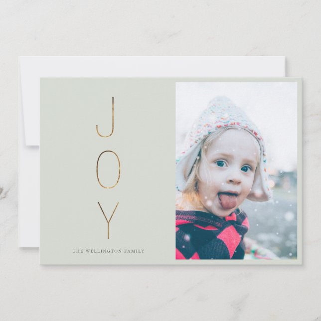 Golden JOY Modern Photo Holiday Card | Sage (Front)