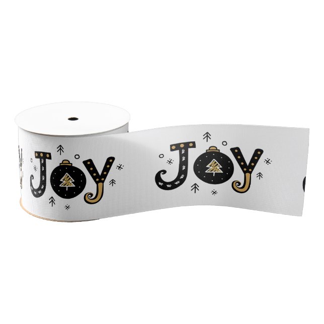 Golden Joy Playful Script Holiday Ribbon Grosgrain Ribbon (Spool)