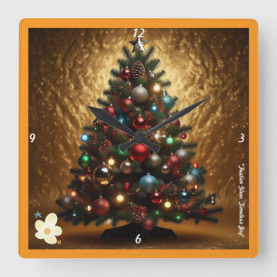"Golden Joyful Christmas" Square Wall Clock