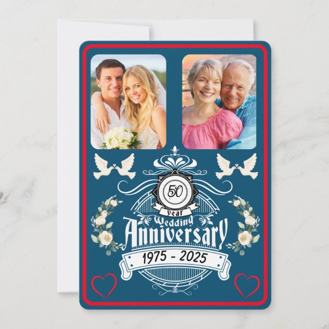 Golden Jubilee 50th Anniversary 2 Photo invitation (Front)