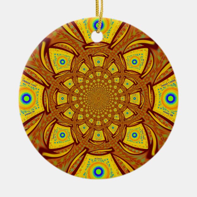 Golden Kaleidoscope Art Print Ceramic Tree Decoration (Front)