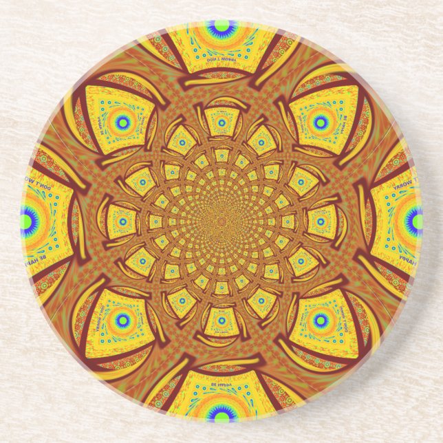 Golden Kaleidoscope Art Print Coaster (Front)