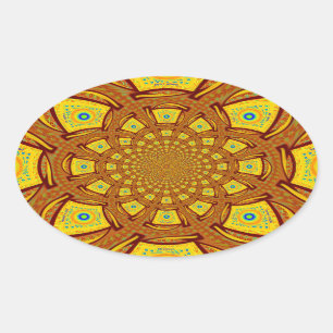 Golden Kaleidoscope Art Print Oval Sticker