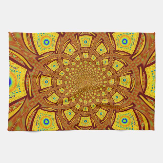 Golden Kaleidoscope Art Print Tea Towel (Horizontal)