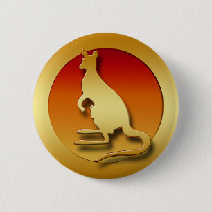 GOLDEN KANGAROO 6 CM ROUND BADGE