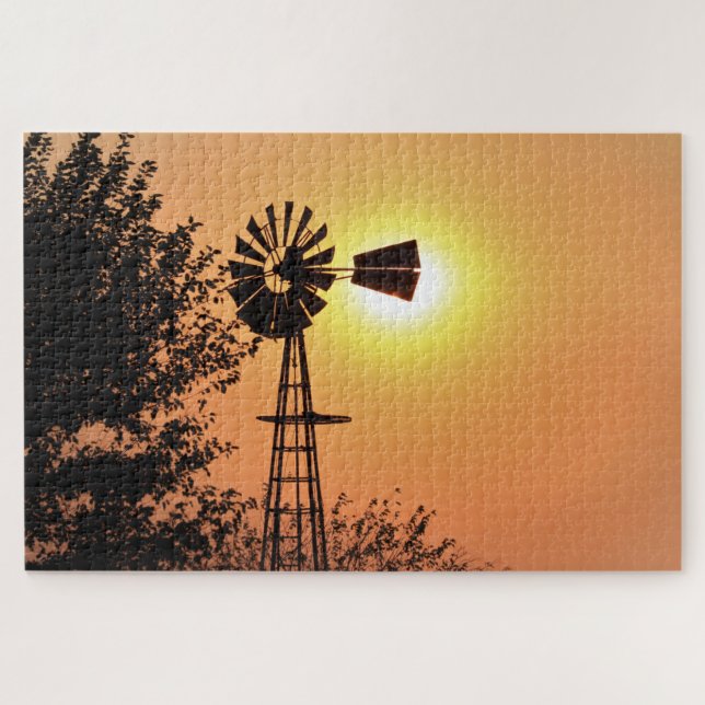 Golden Kansas Sunset silhouette Jigsaw Puzzle (Horizontal)