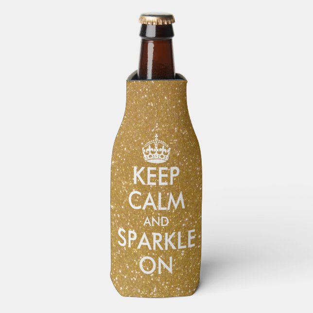 Golden keep calm and sparkle on bottle coolers (Bottle Front)