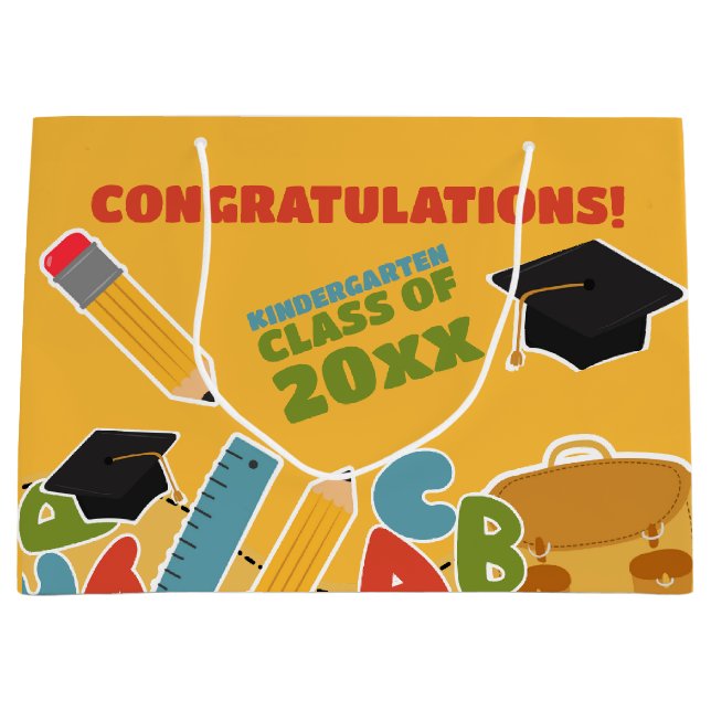 Golden Kindergarten Graduation Large Gift Bag (Front)
