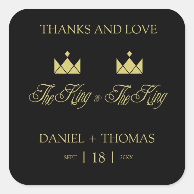 Golden King Crowns for Gay Wedding Square Sticker (Front)