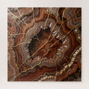 Golden Kintsugi Agate Slice Luxury Mineral Jigsaw Puzzle