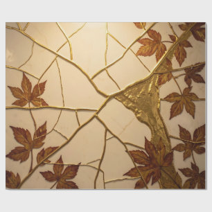 Golden Kintsugi Autumn Leaves Marble Wrapping Paper