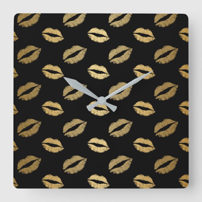 Golden kisses square wall clock (Front)