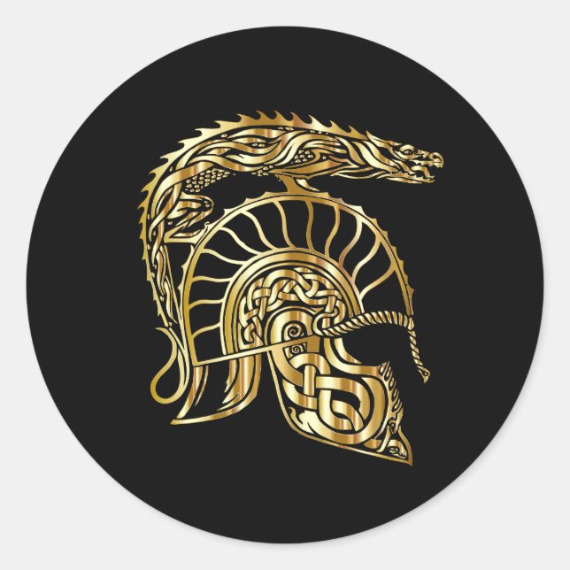 Golden knight armour helmet forge in gold texture classic round sticker (Front)