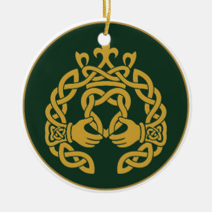 Golden Knotwork Claddagh Ceramic Tree Decoration