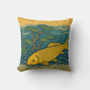 Golden Koi Japanese Art Cushion