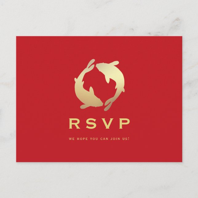Golden Koi RSVP Wedding Postcard (Front)
