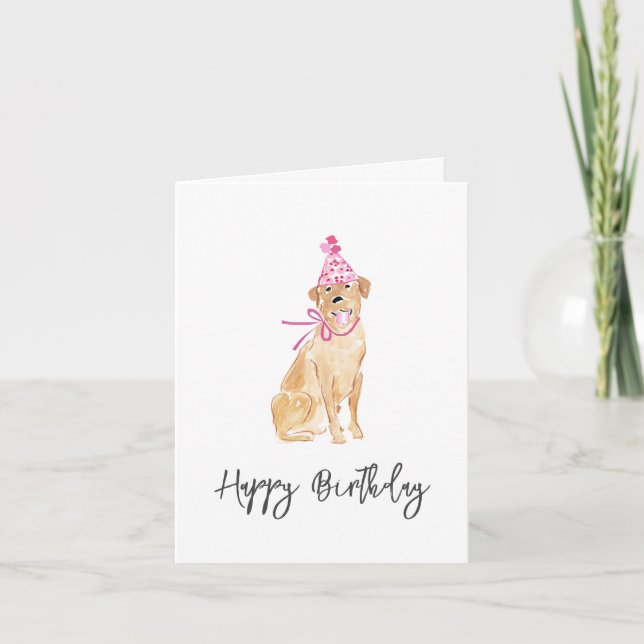 Golden Lab Birthday Hat Dog Pet Sweet Note Card (Front)