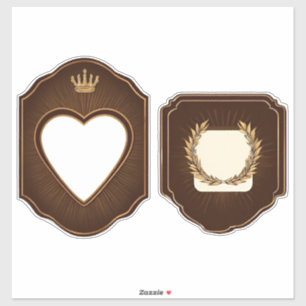 Golden Label Heart and Laurel Icons