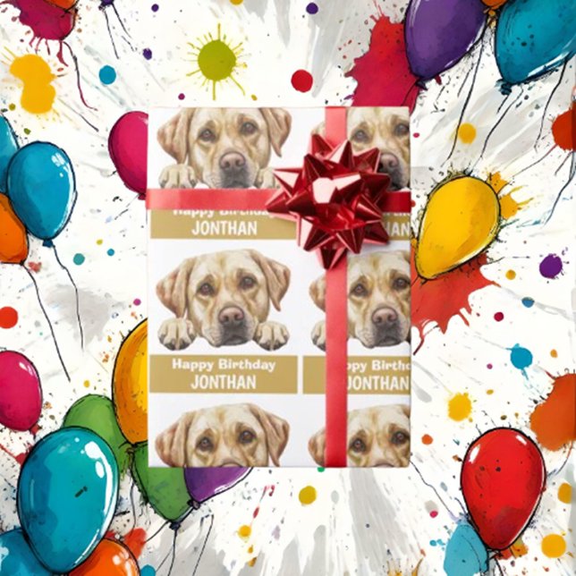 Golden Labrador happy birthday cute Wrapping Paper (As a fellow dog lover, I know how much you adore your golden Labrador)