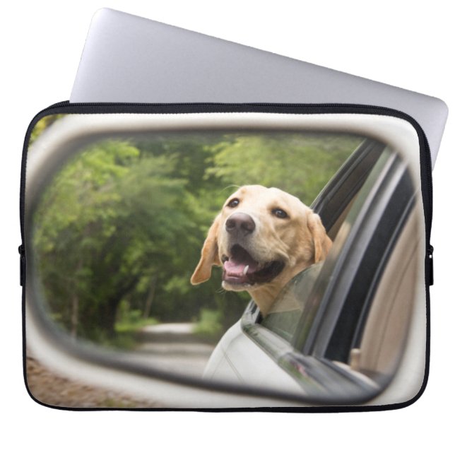 Golden Labrador In Rearview Mirror Laptop Sleeve (Front)