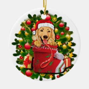 golden labrador retriever stocking christmas ceramic tree decoration