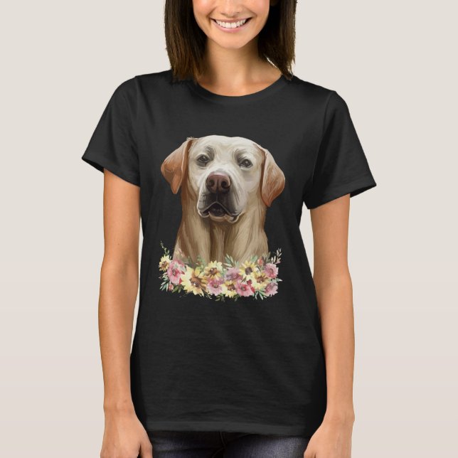Golden Labrador Retriever  Women Girls Dog  Floral T-Shirt (Front)