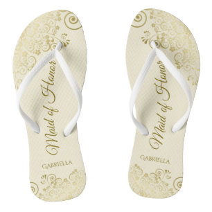 Golden Lace on Ivory Cream Maid of Honour Wedding Jandals