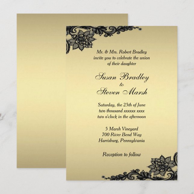 Golden Lace Wedding Invitation (Front/Back)