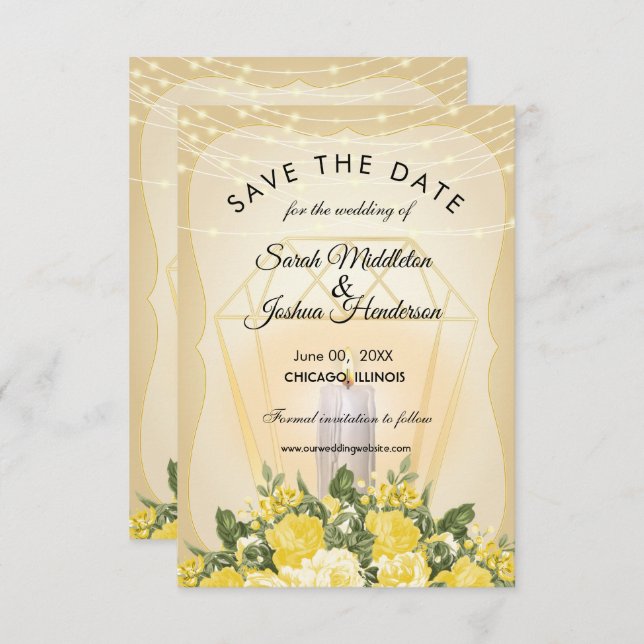 Golden Lantern and Yellow Floral Invitation (Front/Back)