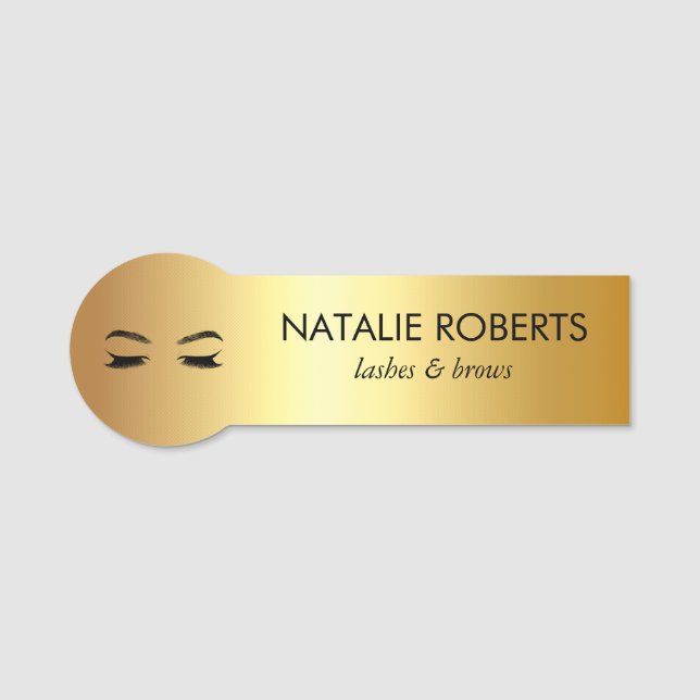Golden Lashes & Brow Beauty Salon Name Tag (Front)