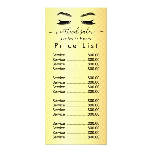 Golden Lashes & Brows Beauty Salon Rack Card (Front)