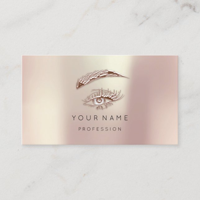 Golden Lashes Brows Makeup Logo Rose Blush Business Card (Front)